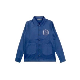 Order online for blue long-sleeved jacket with printed LOGO 100% polyester snap button shirt jacket J1040 Order online for blue long-sleeved jacket with printed LOGO 100% polyester snap button shirt jacket J1040